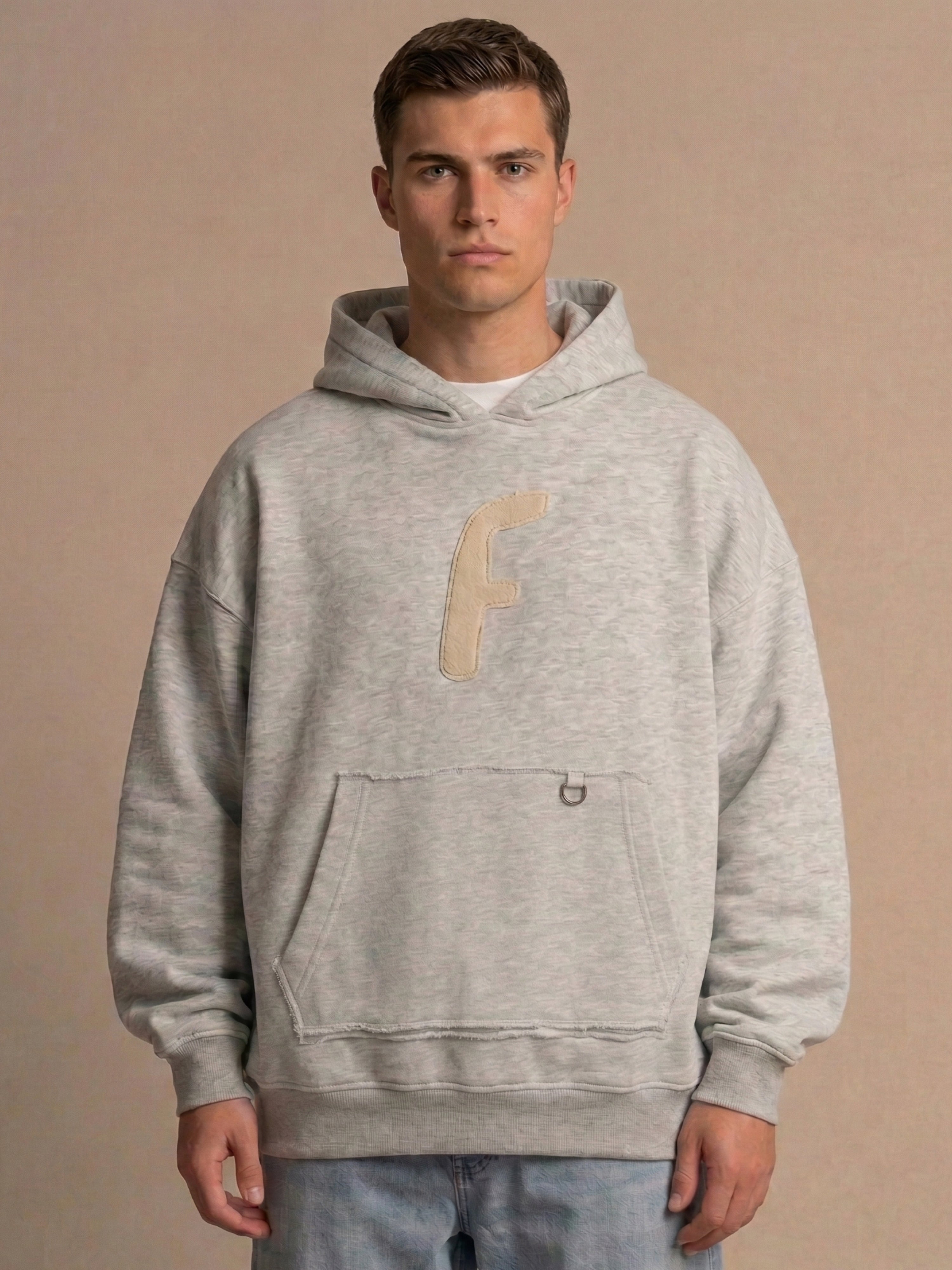 F LOGO HOODIE - GRI MELANJ