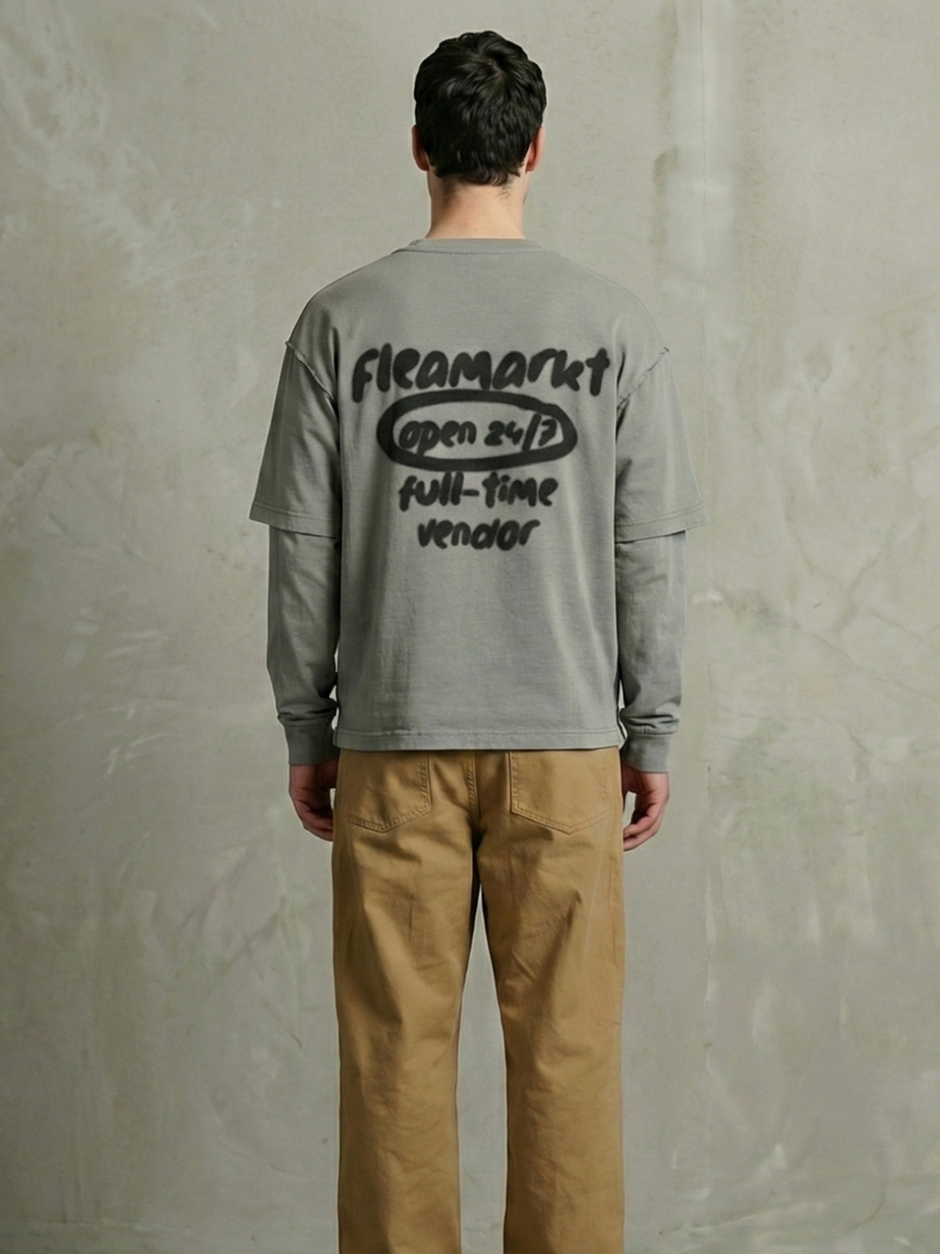 SPRAY DOUBLE SLEEVE T-SHIRT - AÇIK GRİ