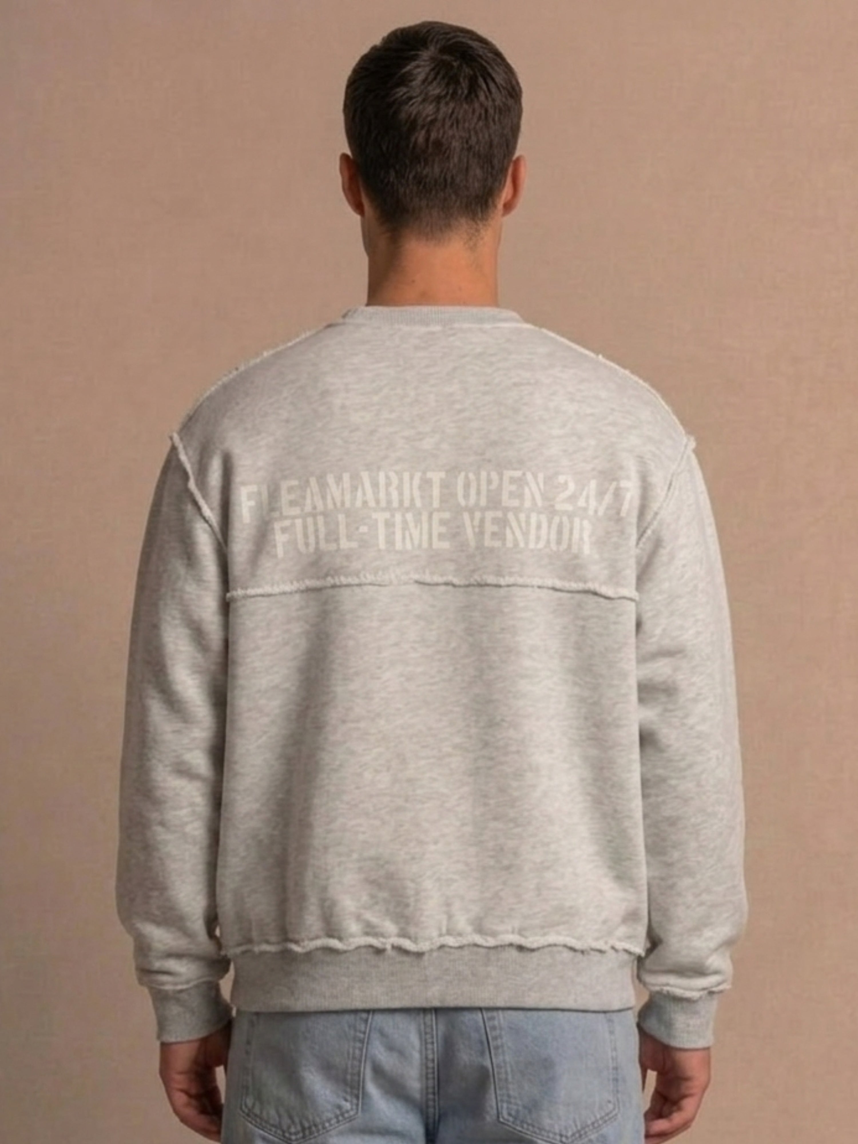 ARKA PARÇALI SWEATSHIRT - GRI MELANJ